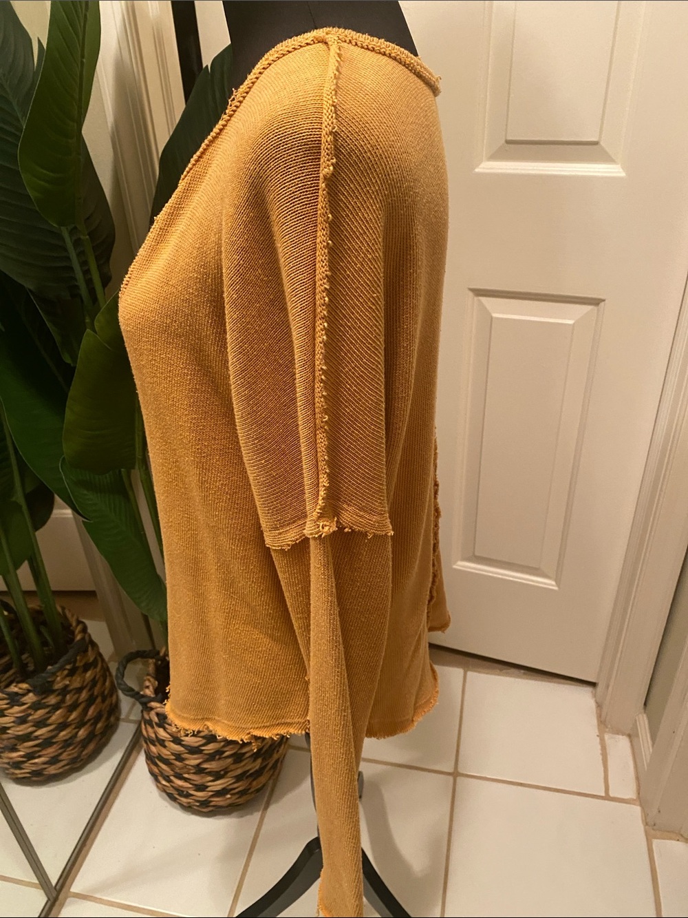 We The Free Distressed V-Neck Sweater in Mustard - Picture 2 of 5